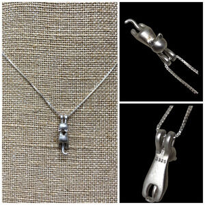 Sterling Silver Dangling Climbing Kitten Cat Kitty Necklace 925 Hang In There!